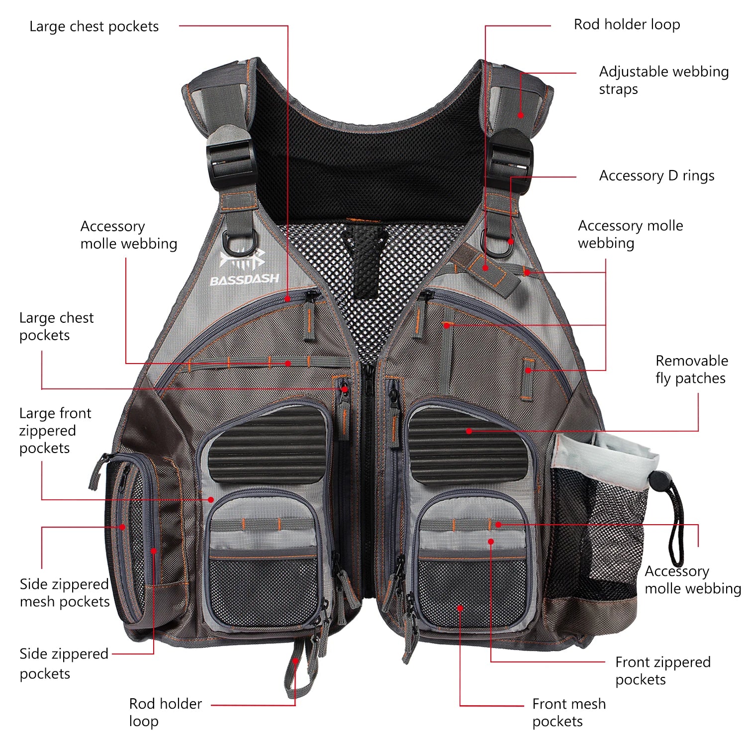 Bassdash Adjustable Fishing Vest